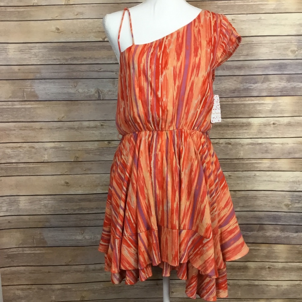 Free People Asymmetrical Shoulder Print Mini Dress